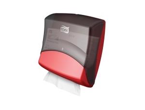 Dispenser TORK foldet papir W4 rød/sort veggmontert til brettede kluter 
